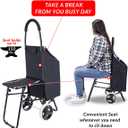 dbest Products Trolley Dolly Sport with Chair Foldable Grocery Cart on Wheels Multi Use Rolling Cart with Built-in Seat, Removable Bag, and Hand Truck Dolly Function, Black