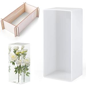 Deep Rectangle Silicone Resin Molds with Wooden Frame Reusable Epoxy Molds for DIY Flower Preservation, Resin Bookends, Home Decor and Art Projects(7.2x3.3x2.3in)