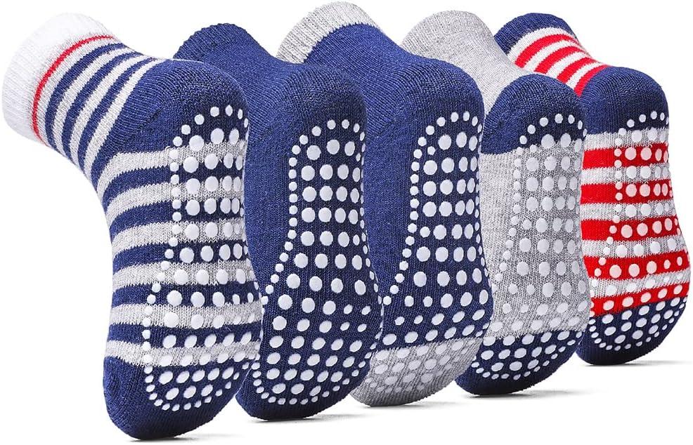 Sosenfer Non Slip Toddler Socks with Grippers,5-10 Pairs Non Skid Ankle Socks for 1-7 Years Baby Kids Made With Cotton