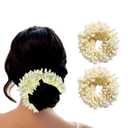 White Mogra Gajra Jasmine Flower Indian Hair Ties Pack of 2 Pcs Hair Bun Accessories Small Rubber Bands Scrunchies For Women's hair