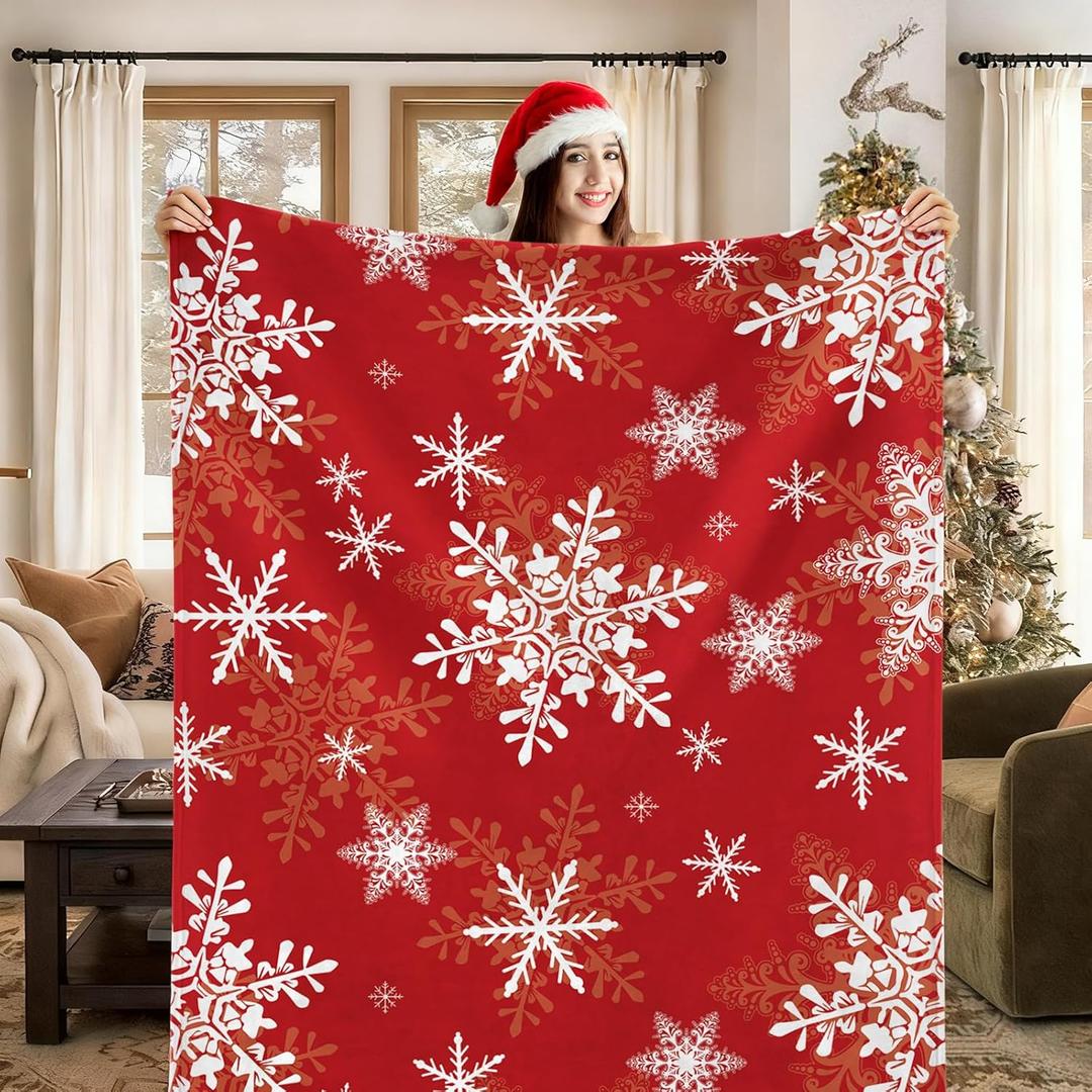 OTOSTAR Red Christmas Fleece Throw Blanket Snowflakes Soft Fuzzy Plush Blankets for Couch Sofa Bed Warm Winter Throw 50x60 Inch (Red)