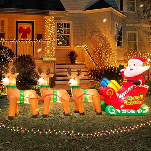 KOOY 12FT Christmas Inflatables Santa Claus on Sleigh with Reindeer Deer Merry Christmas Blow up Yard Dcor LED Light for Xmas Party Holiday Outdoor Lawn Winter Gift