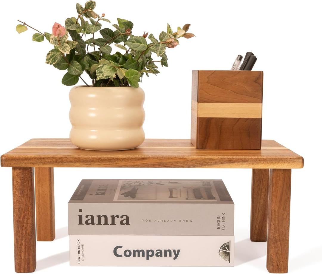 RiLiKar Acacia Wooden Desktop Organizer Shelf Kitchen Cabinet and Counter Riser Display Shelf for Top of Desk Home Office Bathroom Coffee Table Display Stand