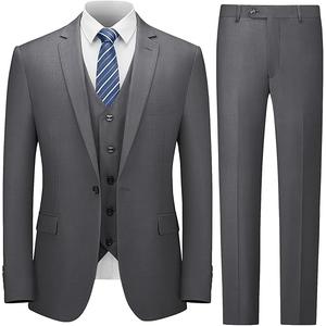No Brand Men's Three-piece Suit, Grey and Tie Blue 46R/2XL