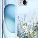 Cute Blue Flower Phone Case for iPhone 15 Case 6.1", Aesthetic Trendy Floral Wildflower Pattern Shockproof Anti-Scratch Soft Slim Flexible Silicone Blue Funda Cover for Women Girls