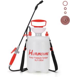1.35 Gallon Viton Seal Pump Sprayers in Lawn and Garden for Weed Control and Plant Watering, Yard Sprayer with Strap, Adjustable Nozzle, Long Wand and Extra Seals, Spray Bottles, Red