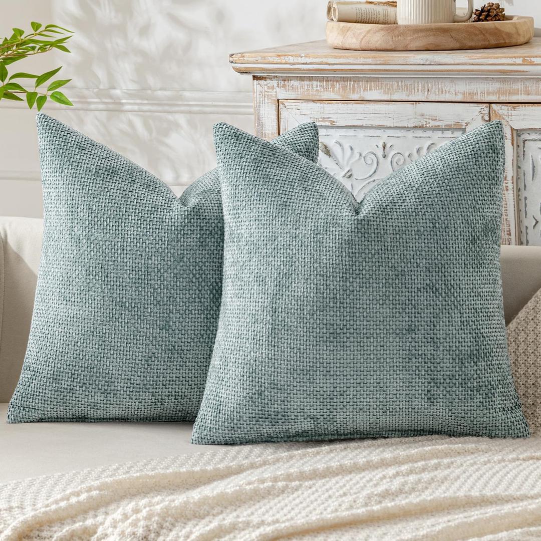 MIULEE Pack of 2 Couch Throw Pillow Covers 20x20 Inch Coastal Light Blue Modern Boho Accent Decorative Pillow Covers Soft Chenille Farmhouse Cushion Covers for Home Decor Bed Sofa Living Room