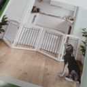 ZJSF Freestanding Dog Fence Indoor, Foldable Dog Gate for Doorways, Stairs or Hallways, Sturdy Wood Extra Wide Pet Gate with Support Feet for The House, White, 24 "Height-3 Panels