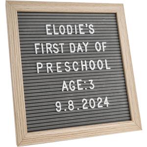 C CRYSTAL LEMON Felt Letter Board 10x10 Inch  336 Letters, Numbers & Symbols  Gray Message Board with Wooden Frame, Wall Mount or Free Standing
