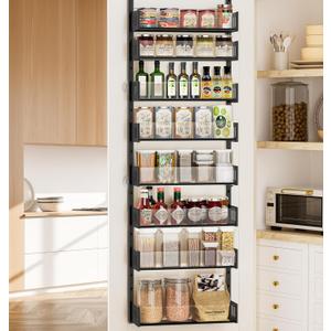8-Tier Over the Door Pantry Organizer with Sturdy Metal Shelves, Sleek Door Hanging Spice Storage Rack with High Visibility, Versatile Door Organization System for Kitchen Bedroom Bathroom
