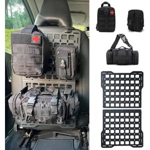 Metal Rigid Molle Panels for Vehicles Alloy Truck Mount Rack Panel Tactical Seat Back Organizer Adjustable Versatile Panel Stronger Than Plastic with 3 Pouches (Molle Panels 3 Detachable Pouches)