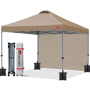 MASTERCANOPY Durable Pop-up Canopy Tent with 1 Sidewall (10'x10',Khaki) (10x10)