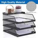 4-Piece Desk Organizer Set with 3 Slanted Paper Trays and Top Caddy, Metal Mesh Desktop File Organizer, Stackable Letter Trays for Document Storage in Home, Office, School (Black)