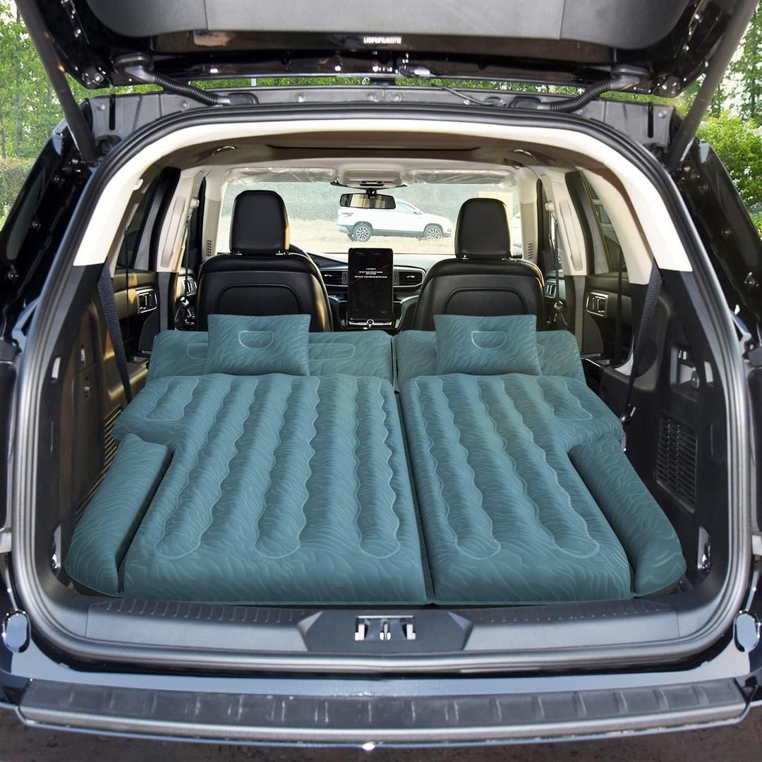 Umbrauto Car Air Mattress for Full Size SUV, Upgraded Flocked Surface/Durable 210T Bottom Van Camping Bed, Quick Inflation w/Electric Pump Sleeping Airbed for SUV Back Trunk (Teal)