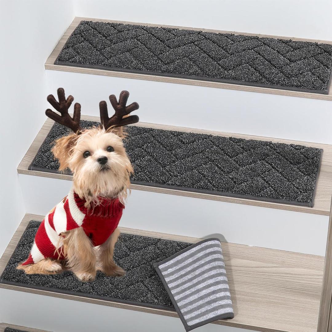 BEQHAUSE Stair Treads Non Slip Stair Runners Step Carpet Mat for Wooden Steps Indoor Machine Washable 28inX9in Edging Polyester Soft Stair Rugs for Kids Elders Pets with TPE Backing(Black,4pcs) BEQHAUSE Stair Treads Non Slip Stair Runners Step Carpet Mat for Wooden Steps Indoor Machine Washable 28inX9in Edging Polyester Soft Stair Rugs for Kids Elders Pets with TPE Backing(Black,4pcs)