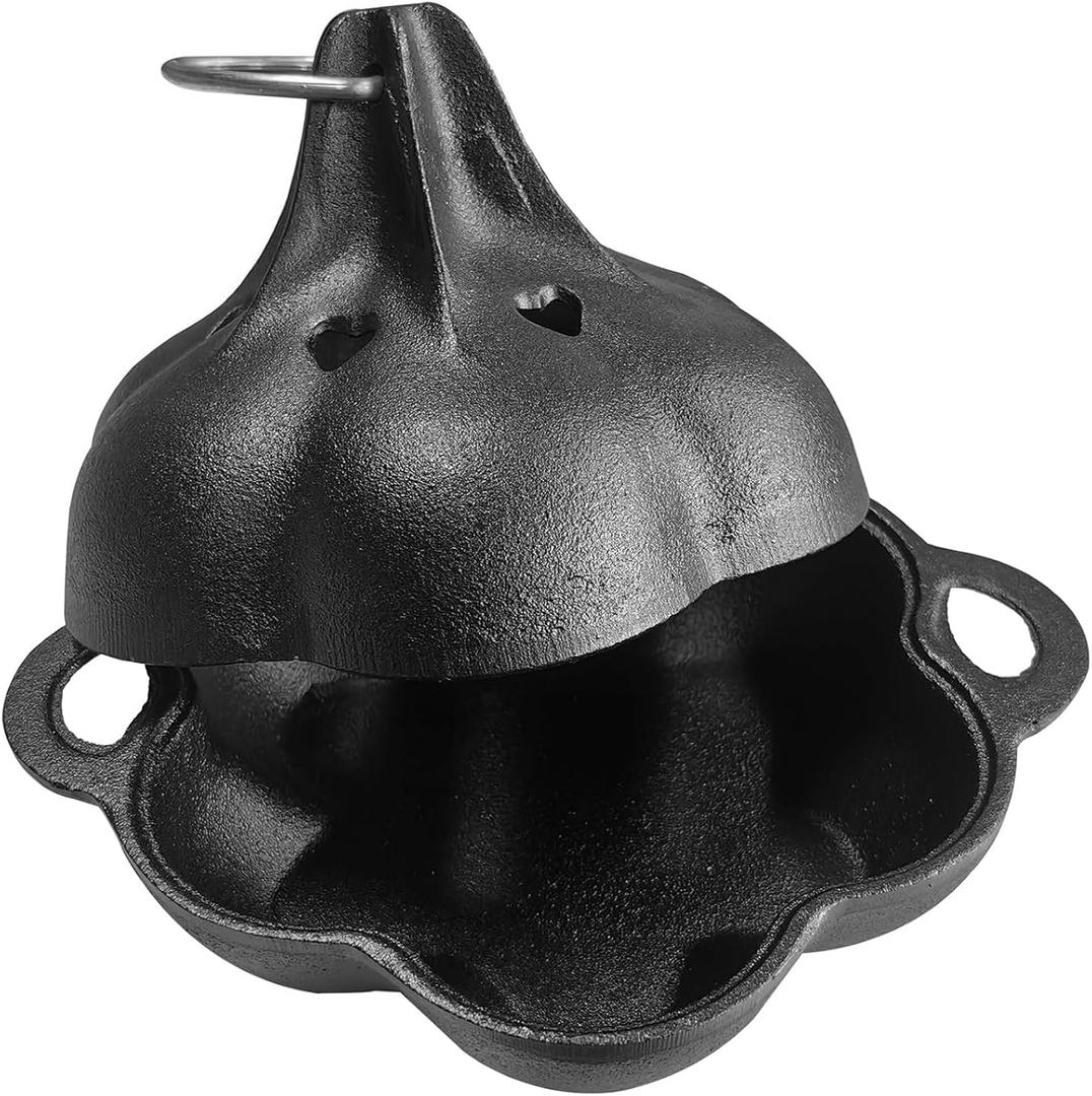 Pre-Seasoned Cast Iron Smoker & Garlic Roaster, Heavy Duty with Lid & Smoker Box for Wood Chips, Outdoor Smokers Cooker