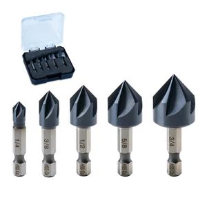 toolant Noir-Ti Cobalt Countersink Drill Bit Set (Pro), Titanium Aluminum Nitride Coated with Quick Change Hex Shank, 5-Piece 1/4" - 3/4"