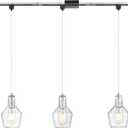 Emliviar H-Type Track Pendant Lighting in Brushed Nickel Finish, 3 Lights Modern Hanging Light with Seeded Glass Shade, Kitchen Chandelier with 39.4 inches of Wire, DYE286TP-3 BN