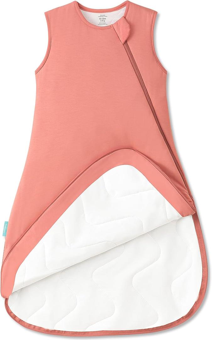 PurComfy Supersoft Sleep Sack 1.0 TOG, Premium Bamboo Viscose Baby Sleeping Bag 2-Way Zipper Sleep Sack Baby Wearable Blanket (6-15 Months, Coral)