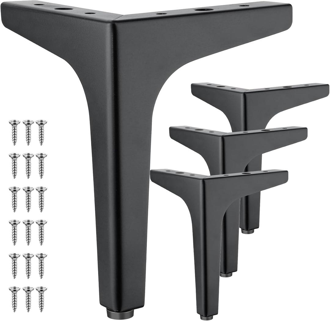 4 Pcs 7 Inch Metal Furniture Legs, Modern Style Furniture Sofa Legs Metal Matte Black Triangle Feet for Table Cupboard Sofa Couch Chair DIY Replacement Feet - with Rubber Floor Protectors