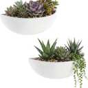 MyGift White Ceramic Wall Planters for Indoor Plants, Half Bowl Hanging Vase, Wall Mounted Succulent Planters, Set of 2
