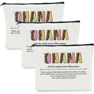 3 PCS Ohana Noun Makeup Bag Family Gifts Hawaiian Gifts Family Gifts Ideas for Women Female Mom Grandma Sister Daughter Vacation Holiday Christmas Cosmetic Bag Travel Toiletry Bag