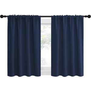 NICETOWN RV Blackout Curtains for Camper Windows, Kitchen Curtains, Short Blackout Drapes, Thermal Insulated Rod Pocket Window Treatment Draperies for Nursery (Navy, 42" x 36", Set of 2)