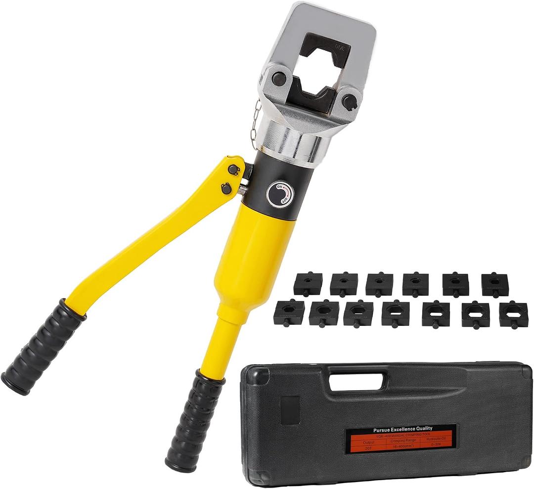 Cable Lug Crimping Tool, 6 AWG to 800 MCM Hydraulic Plier, 16 Ton Hand Crimping Tool for Wires, Terminal, Lug, Crimping Tool Kit with 12 Dies, 400