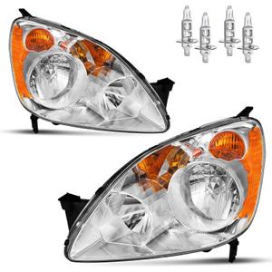 Headlights Assembly for 2005 2006 Honda CR-V 4-Door Sport Halogen Headlamp Replacement, High/Low Beam W/Bulbs, Driver & Passenger Side