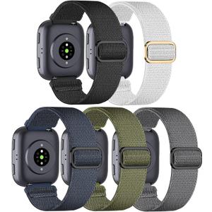 5 Pack Elastic Nylon Watch Band Compatible with Amazfit Bip 6/ Bip 5/Gtr 4/Gtr 3/Gtr 2/47mm/Balance, 22mm Elastic Watch Strap for Men and Women