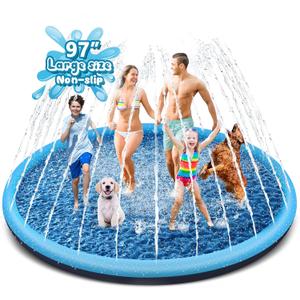 YAUNGEL97 Kids Splash Pad Sprinkler, Extra Large Non-Slip 0.58mm Thick Splash Mat for Toddlers, Kids & Dogs, Foldable Backyard Water Play Pad for Family Summer Outdoor Fun, 97 inches x 96.85 inches