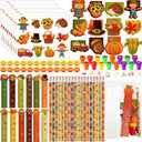 Cholemy 168 Pcs Fall Pumpkin Party Favor Thanksgiving Party Supplies Pumpkin Maple Stationery Set Notebook Sticker Stamper Eraser Ruler Pencil for Autumn Baby Shower Birthday Gift Prize