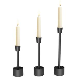 YUMORE Small Candle Holders - Pillar Candle Solid Stainless Steel Stands for Halloween, Wedding Centerpieces, Dining Table, Mantel Decor, Modern Farmhouse, Matte Black 3-Packs