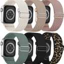 6 Pack Stretchy Solo Loop Compatible with Apple Watch Bands 41mm 40mm 38mm 44mm 45mm 46mm 42mm 49mm Women Men, Water-Resistant Nylon Elastic Sport Strap for iWatch Series 11 10 9 8 7 6 5 4 3 SE Ultra (Black/Leopard/Cactus/Pink/MilkTea/Starlight)