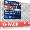 BNX TruFilter 16x24x1 Air Filter MERV 13 (6-Pack) - MADE IN USA - Electrostatic Pleated Air Conditioner HVAC AC Furnace Filters for Allergies, Pollen, Mold, Bacteria, Smoke, Allergen, MPR 1900 FPR 10
