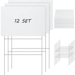 Jetec 24 Pcs Blank Yard Signs with H Stakes 12 x 8 Inches Corrugated Plastic Lawn DIY Double Sided Outdoor Signs for Garage Guidepost Rent Open House Birthday Party Decorations(White)