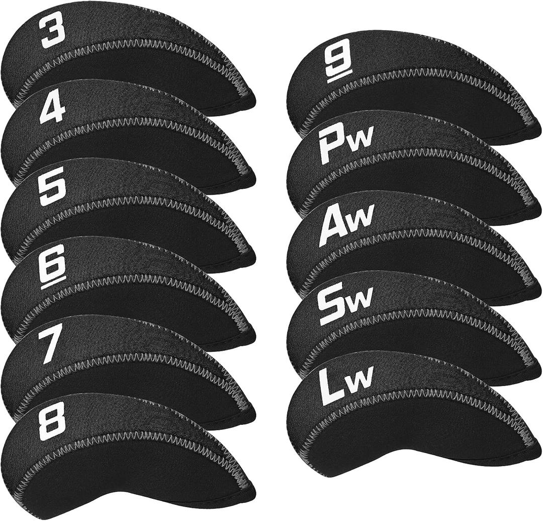 Craftsman Golf 11pcs/Set Neoprene Iron Headcover Set with Large No. for All Brands Callaway,Ping,Taylormade,Cobra Etc. (Black)