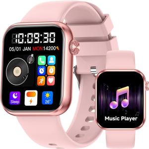KPEP Smart Watches MP3 Player 2 in 1, 1.85" HD Smartwatch for Men Women, Answer/Make Calls, Sleep/SpO2/Heart Rate Monitoring, 100+ Sports Modes, IP68 Waterproof Fitness Tracker for iOS Android, Pink