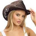DRESHOW Straw Cowboy Cowgirl Hat for Women Men Western Coastal Cowboy Beach Hat with Shapeable Brim Unisex Rolled up Caps