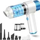 JONYJ Handheld Car Vacuum Cleaner, 16000PA Hand Held Vacuum Portable Cordless, 2 in 1 Air Duster and Vacuum Cleaner with LED Light, Multi-Nozzles, 120W High Power Mini Vacuum for Home, Pet, Office (White & Blue)