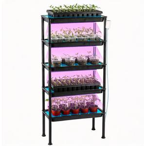 RooTrimmer 5-Tier Hydroponics Growing System, Plant Stand with Grow Lights & Pump - Ebb and Flow Seedbeds, Siphoning Watering, Designed for Nursery Cell Trays, Plant Pots