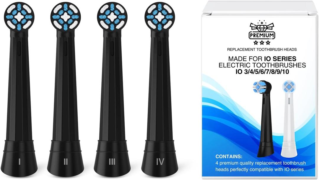 [Upgraded 2025] AmuLumon 4-Pack Ultra-Soft Toothbrush Heads for Oral-B iO Series (iO3/iO4/iO5/iO6/iO7/iO8/iO9/iO10)  Gentle Gum Care, Hygienic Travel-Ready Replacement Brush Heads (Black, 4PACK)