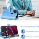 Floral Wallet Case for T-Mobile Revvl 5G Zipper Purse Women Blue | Wrist/Shoulder Strap, Credit ID Card Holder, Slots, Stand, Flip Phone Cover, for Tmobile Revvl5G T Mobile TCL Revel G5 T790W