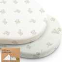 2-Pack Organic Bassinet Sheets for Girls, Boys - 100% Cotton Bassinet Mattress Sheets Compatible with Halo Bassinest Swivel Sleeper, Graco, Baby Delight, Chicco, Unisex Fitted Bassinet Sheets (Elly)