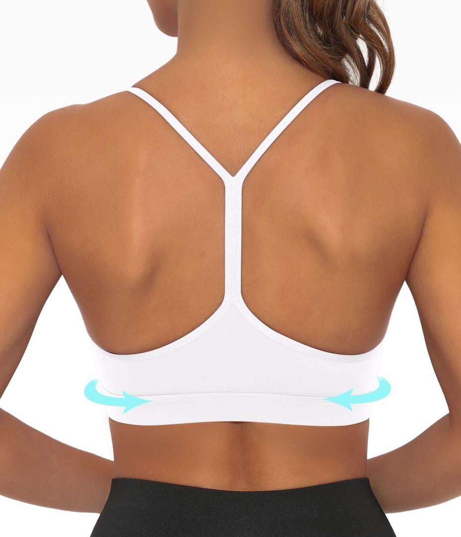 Comper Y Back Sports Bra for Women Low Impact Racerback Workout Bras Sexy Thin Straps Yoga Sport Bras with Removable Pads(White-XL), X-Large (White, XL)