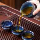 Chinese Ceramic Kung Fu Tea Set of 6, Japanese Tea Cup, Sake Cup, Ceramic Tea Set (Blue)
