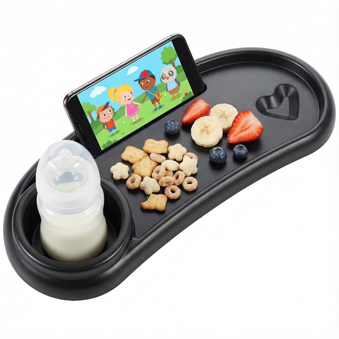 Li&Zhao Universal Stroller Snack Tray 3-in-1 Detachable Stroller Snack Tray Attachment with Secure Phone Holder, Spill-Proof Cup Holders Compartments, Easy-Clean Universal Snack Tray for Stroller