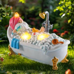 WINTS Solar Garden Gnome, Resin Bathing Figure Outdoor Decorations with Cute Solar Lights for Lawn, Yard, Garden, Funny Gnome Gifts for Women, Birthday
