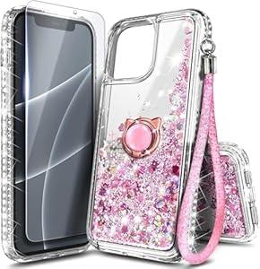 NGB Designed for iPhone 13 Mini Case, Aqua/Purple | Glitter Liquid Sparkle Cute Cover for Women Girls Kids | with Tempered Glass Screen Protector & Ring Holder & Wrist Strap
