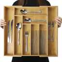 Expandable Bamboo Drawer Organizer  Large 20"x16.9" Size with Adjustable Dividers  for Kitchen Utensils, Knives, Cutlery, Flatware & Silverware Storage Tray